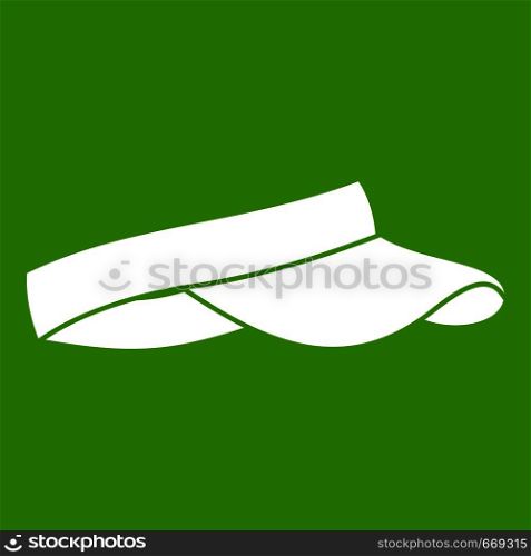 Golf visor icon white isolated on green background. Vector illustration. Golf visor icon green
