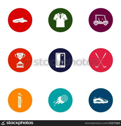 Golfer icons set. Flat set of 9 golfer vector icons for web isolated on white background. Golfer icons set, flat style