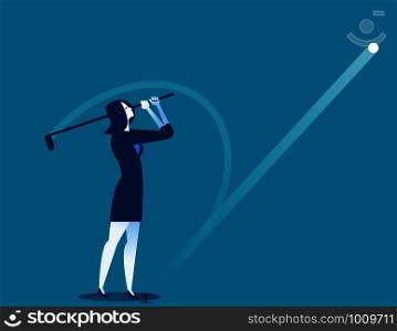 Golfer Post Swing. Businesswomen play golf. Concept business vector illustration.