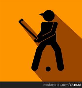 Golfer silhouette flat icon on a yellow background. Golfer silhouette flat icon
