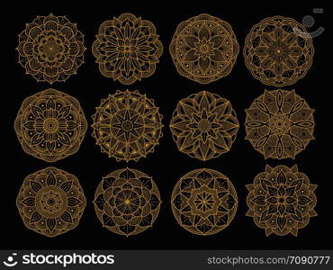 Golgen mandala set design. Asian, arabian, korean decorative flower mandala collection. Pattern element ornament circle of set illustration. Golgen mandala set design. Asian, arabian, korean decorative flower mandala collection