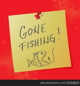 ""gone fishinhg" handwritten message, eps10 vector illustration"