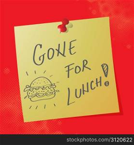 ""gone for lunch" handwritten message, eps10 vector illustration"