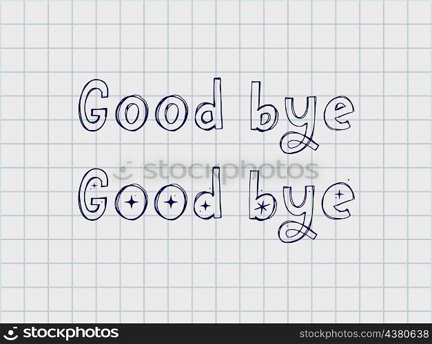 Good bye text. Continuous one line drawing. Vector illustration sketch handwriting isolated on white background. Word phrase minimalist for banner, poster. Good bye text. Continuous one line drawing. Vector illustration sketch handwriting isolated on white background. Word phrase minimalist for banner, poster, and card.