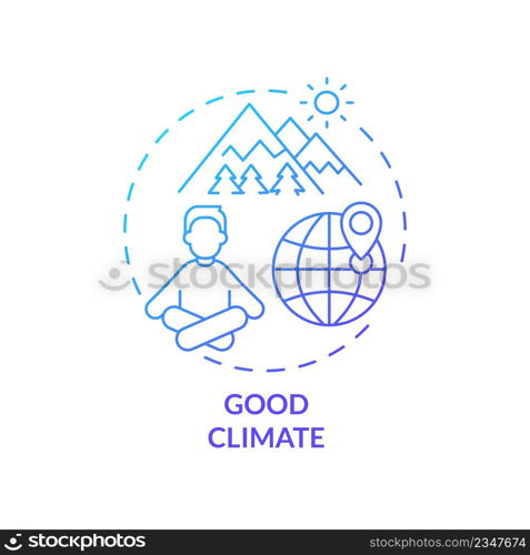 Good climate blue gradient concept icon. Nature and ecology situation. Pull factor for migration abstract idea thin line illustration. Isolated outline drawing. Myriad Pro-Bold font used. Good climate blue gradient concept icon