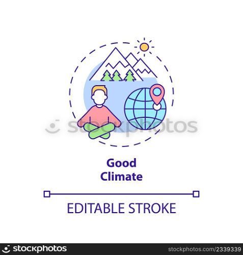 Good climate concept icon. Nature and ecology. Pull factor for migration abstract idea thin line illustration. Isolated outline drawing. Editable stroke. Arial, Myriad Pro-Bold fonts used. Good climate concept icon