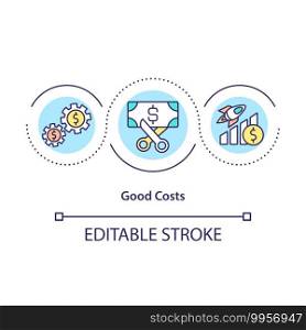 Good costs concept icon. Focus on the companys growth. Meet needs of your customers. Company improvement idea thin line illustration. Vector isolated outline RGB color drawing. Editable stroke. Good costs concept icon