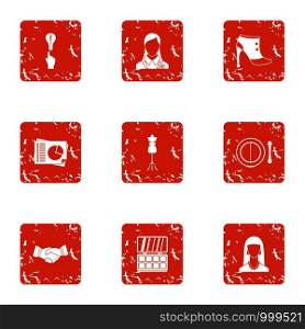 Good deed icons set. Grunge set of 9 good deed vector icons for web isolated on white background. Good deed icons set, grunge style