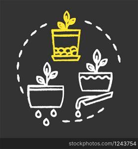 Good drainage chalk RGB color concept icon. Home gardening tip. Houseplants caring. Plant nursing, floristry hobby idea. Vector isolated chalkboard illustration on black background
