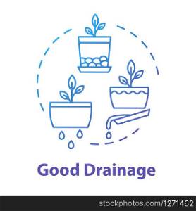 Good drainage concept icon. Home gardening tip. Houseplants caring. Plant nursing, floristry hobby idea thin line illustration. Vector isolated outline RGB color drawing