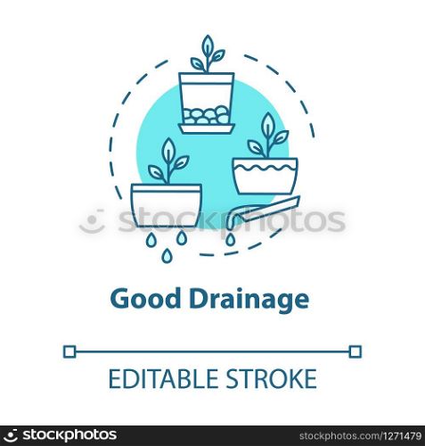Good drainage concept icon. Houseplants caring. Home gardening tip. Plant nursing, floristry hobby idea thin line illustration. Vector isolated outline RGB color drawing. Editable stroke
