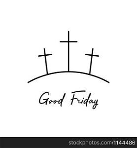 Good Friday illustration. Three Crosses with inspiration Good Friday, isolated on white background. Vector illustration