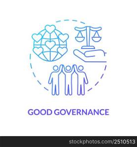 Good governance blue gradient concept icon. Public institution. International relations theory abstract idea thin line illustration. Isolated outline drawing. Myriad Pro-Bold font used. Good governance blue gradient concept icon