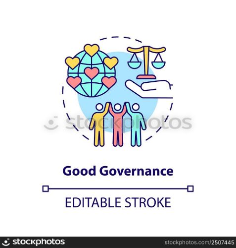 Good governance concept icon. Public institution. International relations theory abstract idea thin line illustration. Isolated outline drawing. Editable stroke. Arial, Myriad Pro-Bold fonts used. Good governance concept icon