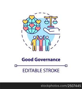Good governance concept icon. Public institution. International relations theory abstract idea thin line illustration. Isolated outline drawing. Editable stroke. Arial, Myriad Pro-Bold fonts used. Good governance concept icon