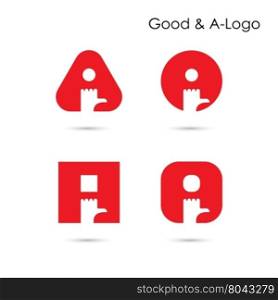 Good Logo and A- letter icon abstract logo design.Hand Logo and A- letter alphabet vector design.Business and education creative logotype symbol.Vector illustration