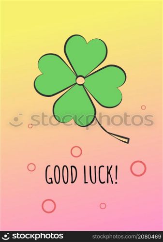 Good luck greeting card with color icon element. Encouraging words and blessing. Postcard vector design. Decorative flyer with creative illustration. Notecard with congratulatory message. Good luck greeting card with color icon element
