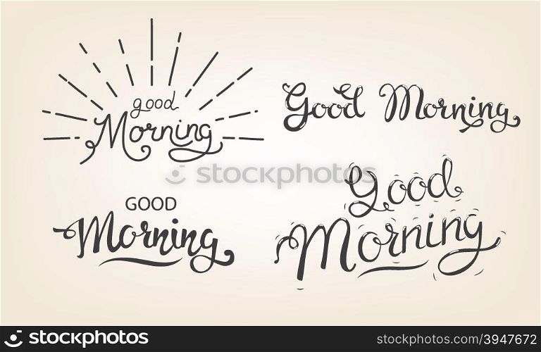 ""Good Morning" calligraphy lettering set on light background. "Good Morning" set in vector illustration."