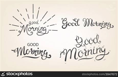 ""Good Morning" calligraphy lettering set on light background. "Good Morning" set in vector illustration."