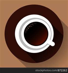 Good morning drink - hot cup of coffee. Flat Icon. Long shadow style.. Coffee cup icon