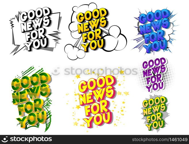 Good News For You - Comic book style word on abstract background.