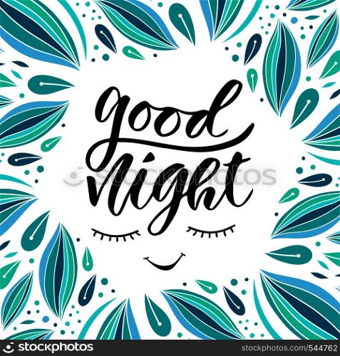 Good night. Vector card in calligraphy style. Handwritten illustration for slumber party decoration.. Good night. Vector card in calligraphy style. Handwritten illustration for slumber party decoration