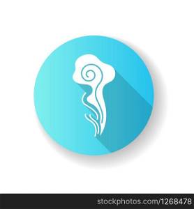 Good odor blue flat design long shadow glyph icon. Perfume scent swirl. Aroma air wave, fume. Smoke puff, steam curl, evaporation. Aromatic fragrance flow. Silhouette RGB color illustration