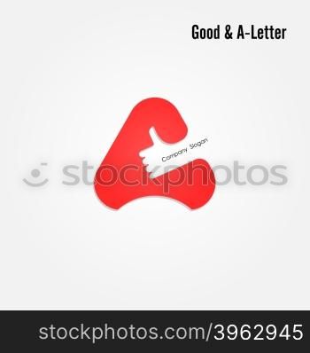 Good sign and A- letter icon abstract logo design.Hand symbol and A- letter alphabet vector design.Business and education creative logotype symbol.Vector illustration