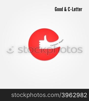 Good sign and C- letter icon abstract logo design.Hand symbol and C- letter alphabet vector design.Business and education creative logotype symbol.Vector illustration
