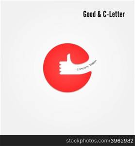 Good sign and C- letter icon abstract logo design.Hand symbol and C- letter alphabet vector design.Business and education creative logotype symbol.Vector illustration