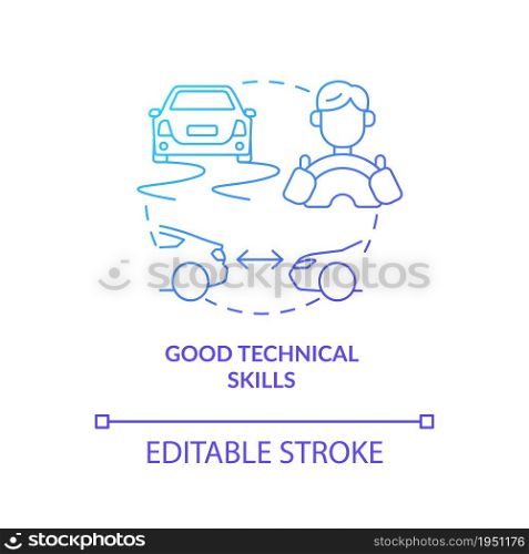 Good technical skills blue gradient concept icon. Driving course result abstract idea thin line illustration. Automobile operating ability. Drivers license. Vector isolated outline color drawing. Good technical skills blue gradient concept icon
