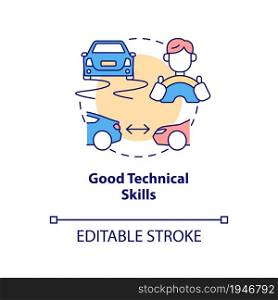 Good technical skills concept icon. Driving course result abstract idea thin line illustration. Automobile operating ability. Drivers license. Vector isolated outline color drawing. Editable stroke. Good technical skills concept icon