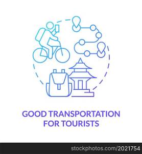 Good transportation for tourists blue gradient concept icon. Bike sharing benefit abstract idea thin line illustration. Eco friendly transport for traveler. Vector isolated outline color drawing. Good transportation for tourists blue gradient concept icon