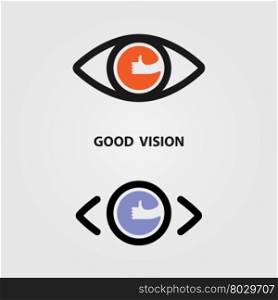 Good vision logo design.The best vision idea concept.Human eye icon and hand icon vector design.Human eye and hand logotype concept idea.Vector illustration