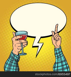 good wine hand with glass. Comic book cartoon pop art retro vector illustration. good wine hand with glass