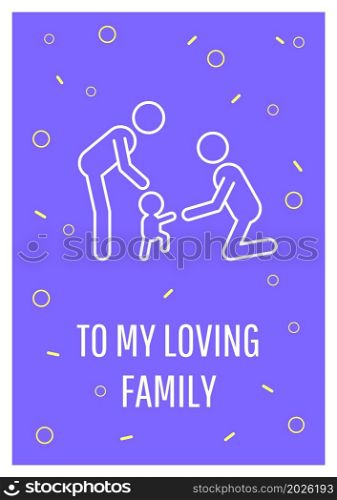 Good wishes to my mother and dad postcard with linear glyph icon. Greeting card with decorative vector design. Simple style poster with creative lineart illustration. Flyer with holiday wish. Good wishes to my mother and dad postcard with linear glyph icon