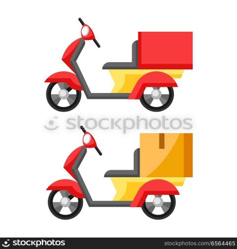 Goods delivery by motorcycle. Illustration of scooter motorbikes.. Goods delivery by motorcycle.