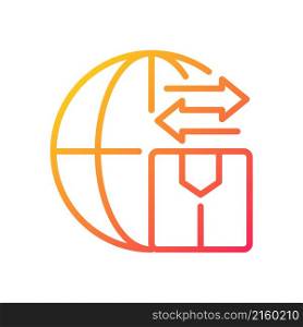 Goods import and export gradient linear vector icon. Global products transportation. Border security. Customs rules. Thin line color symbol. Modern style pictogram. Vector isolated outline drawing. Goods import and export gradient linear vector icon