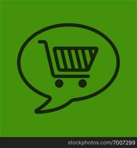 Goods order color linear icon. Chat box with shopping cart inside. Thin line outline symbols on color background. Vector illustration. Goods order color linear icon
