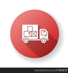 Goods receipt red flat design long shadow glyph icon. Logistics, distribution, merchandise delivery service. Cargo transportation, products supply. Silhouette RGB color illustration
