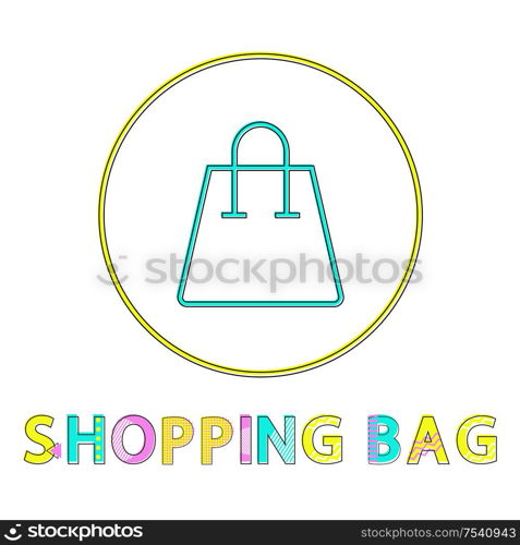 Goods shopping bag small color depiction in frame for internet online store interface, line out icon for e-commerce in minimalist line art style.. Shopping Bag Glyph Color Lineout Minimalist Icon