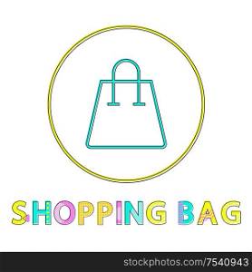 Goods shopping bag small color depiction in frame for internet online store interface, line out icon for e-commerce in minimalist line art style.. Shopping Bag Glyph Color Lineout Minimalist Icon