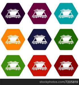 Goods train icons 9 set coloful isolated on white for web. Goods train icons set 9 vector