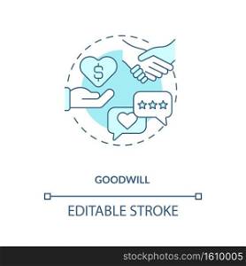 Goodwill concept icon. Intangible assets type idea thin line illustration. Acquiring existing business. Providing ongoing revenue generation. Vector isolated outline RGB color drawing. Editable stroke. Goodwill concept icon