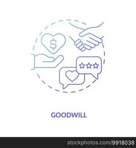 Goodwill concept icon. Intangible assets type idea thin line illustration. Acquiring existing business. Non-physical asset. One company purchase by another. Vector isolated outline RGB color drawing. Goodwill concept icon