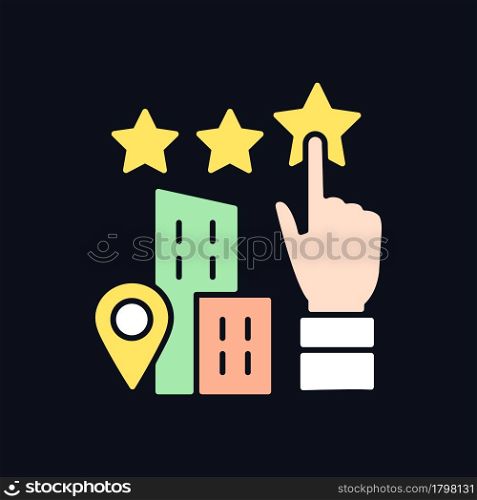 Goodwill RGB color icon for dark theme. Company purchase. Intangible business asset. Enterprise quality. Isolated vector illustration on night mode background. Simple filled line drawing on black. Goodwill RGB color icon for dark theme
