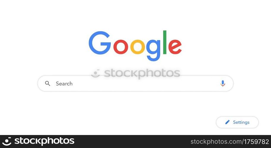 Google search bar vector illustration. Browser window white background. Search engine icon. Looking for answers and find it concept. Mockup. Google site mock up.