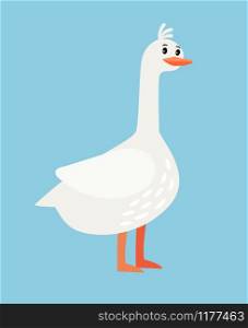 Goose farm bird cartoon icon on light blue background, vector illustration. Goose farm bird cartoon icon