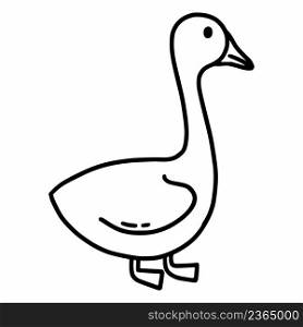 Goose on white background. Farm animals. Vector doodle illustration. Coloring book for kids.