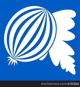 Gooseberry with leaves icon white isolated on blue background vector illustration. Gooseberry with leaves icon white
